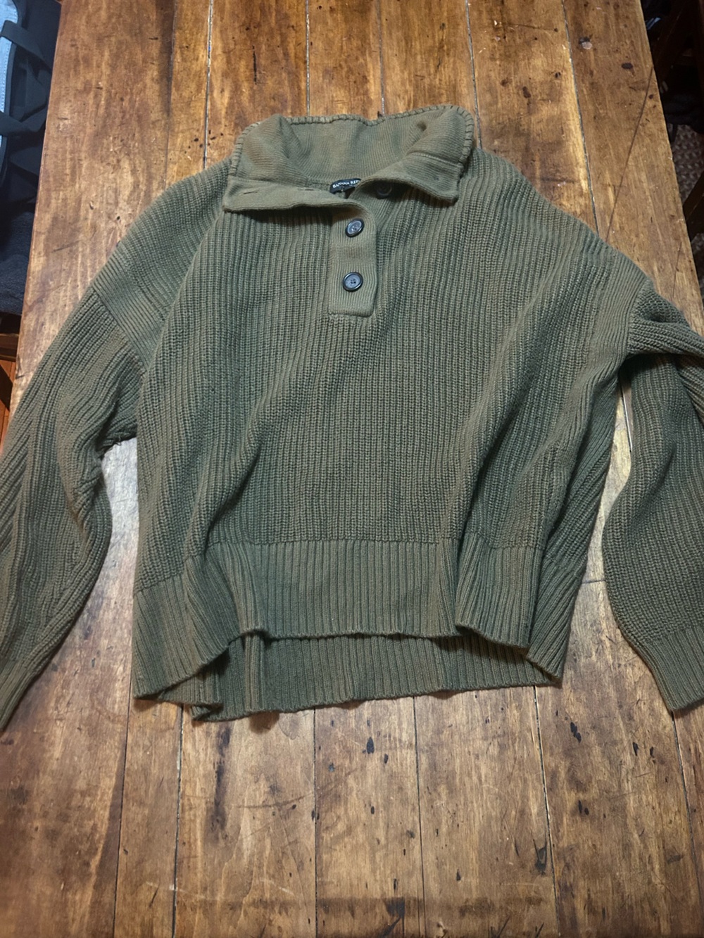 Banana Republic Olive Green Ribbed Zip-Up Sweater
